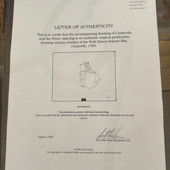 Walt Disney authentic original drawing of Cinderella and the Prince Dancing. - Picture 3 of 5